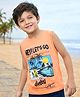 Pine Kids Cotton Knit Sleeveless T-Shirt with Beach Theme Print - Orange