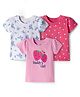 Doodle Poodle 100% Cotton Single Jersey Knit Half Sleeves T-Shirt With Floral Print Pack Of 3 - Pink White & Fuchsia