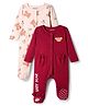 Babyoye 100% Cotton Interlock Knit Full Sleeves Footed Sleepsuit With Eco Jiva Finish & Bear Print Pack Of 2 - Maroon & White