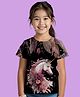 NUSYL Cotton Blend Knit Half Sleeves Unicorn Printed Tee - Black