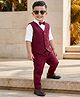 Babyhug Knit Full Sleeves Solid 3 Piece Party Suit With Bow - Wine