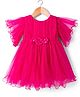 Babyhug Woven Frill Sleeves Party Dress with Corsage - Fuchsia
