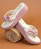 Shoetopia Houndstooth Printed Bow Applique Detailed Low Wedge Sandals -Pink