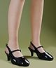 Shoetopia Glossy Finished Slingback Kitten Heel Pumps - Black