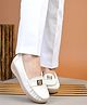 Shoetopia Stones Embellished Slip On Loafers - White