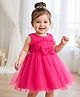 Babyhug Mesh Woven Sleeveless Party Dress With Glitter Print & Bow Applique - Red