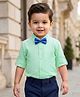 Babyhug Cotton Woven Full Sleeves Solid Color Party Shirt With Bow - Light Green