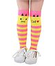 Neska Moda Cotton Elastane Knit Cats & Striped Socks - Yellow & Rani Pink
