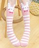 Neska Moda Cotton Elastane Knit Animal & Striped Socks - White & Peach