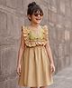 Pine Kids Cotton Woven Frill Sleeves Frock With Floral Embroidery - Tan