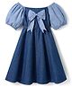 Pine Kids Cotton Woven Half Sleeves Off Shoulder Frock With Bow Applique - Blue
