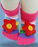 Neska Moda Cotton Elastane Knit Floral Applique Detailed Anti Slip Socks - Pink & Red