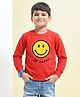 Hrit Fleece Knit Full Sleeves Smiley Printed Sweatshirt - Red