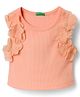 UCB Cotton Knit Sleeveless Rib Top With Floral Applique - Peach