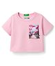 UCB Cotton Knit Half Sleeves T-Shirt With Cherry Blossom Patch - Pink