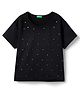 UCB Knit Half Sleeves Cropped T-Shirt with Stud Detailing - Black