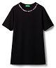UCB Knit Half Sleeves Solid Frock With Stud Detailing On Neck - Black
