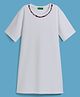 UCB Knit Half Sleeves Solid Frock With Stud Detailing On Neck - White