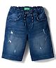 UCB Cotton Elastane Woven Knee Length Shorts With Damaging - Blue