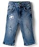UCB Cotton Lycra Woven Full Length Denim Jeans With Damaging - Blue