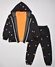 Hrit Cotton Knit Full Sleeves Stars Printed Coordinating Hooded Jacket & Joggers With Inner Tee Set - Black & Orange