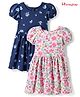 Honeyhap Premium 100% Cotton Knit with Bio Finish Half Sleeves Floral Printed Frocks Pack of 2 - Tender Touch & Navy Peony