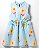 Bonfino 100% Cotton Knit Sleeveless Frock With Floral Print - Light Blue