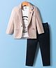 Dapper Dudes Full Sleeves Solid Blazer With Typography Printed Tee & Pant Set - Fawn