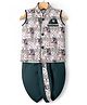 Dapper Dudes Sleeveless Ethnic Motifs Printed Dhoti Kurta Set - Bottle Green