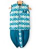 Dapper Dudes Sleeveless Geometric & Ethnic Motifs Printed Dhoti Kurta Set - Persian Blue