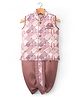 Dapper Dudes Sleeveless Ethnic Motifs Printed Dhoti Kurta Set - Onion Pink