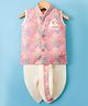 Dapper Dudes Sleeveless Ethnic Motifs Printed Dhoti Kurta Set - Pink