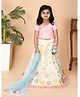Fashion Totz Woven Half Sleeves Floral Designed Sequins Embellished Lehenga Choli With Dupatta Set - Pink Yellow & Aqua