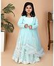 Fashion Totz Woven Full Sleeves Floral Embroidered Sequins Embellished Anarkali With Dupatta - Aqua