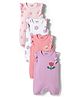 Bonfino 100% Cotton Knit Flutter Sleeves Polka Dots & Floral Printed Rompers Pack of 4 - Pink, White & Peach