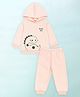 Kidbea Cotton Knit Dinosaur Printed Hooded Winter Sweatshirt & Trouser Set - Pink