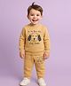 Kidbea Cotton Knit Full Sleeves Your Re Never Alone Text & Dog Printed Winter Sweatshirt & Pant -  Brown