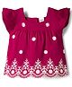 Babyhug Woven Half Sleeves Top With Floral Embroidery - Maroon