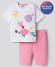 Bonfino 100% Cotton Knit Half Sleeves T-Shirt & Shorts Set with Flora Print & 3D Applique - Pink & White