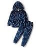 Babyhug Velour Woven Full Sleeves Co-ords Hooded Winter Wear Suit with Butterfly Print - Navy Blue