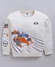 Nottie Planet Cotton Looper Knit Full Sleeves F1 Cars Printed Light Winter Sweatshirt - White