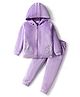 Babyhug Velour Woven Full Sleeves Co-ords Hooded Winter Wear Suit with Floral Embroidery - Lavender