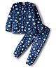 Babyhug Velour Woven Full Sleeves Co-ords Winter Wear Suit with Star Print - Navy Blue