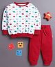 BUMZEE Cotton Knit Full Sleeves Space Theme Printed Night Suit - White & Red