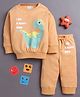 BUMZEE Cotton Knit Full Sleeves Dino Printed Night Suit - Orange