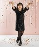 Ministitch Sequin Woven Three Fourth Frill Sleeves Sequins  Embellished Floral Applique Detailed Midi Dress - Black