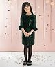 Ministitch Sequin Woven Three Fourth Frill Sleeves Sequins  Embellished Floral Applique Detailed Midi Dress - Green