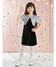Ministitch Velvet Woven Solid Dress With Half Sleeves Sequin Embellished Shrug  -  Black