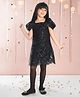 Ministitch Mesh Woven Sleeveless Sequins Embellished Floral Designed Midi Dress - Black