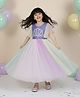Ministitch Mesh Woven Half Flutter Sleeves Pearl Embellished Clam Designed Dress - Lilac